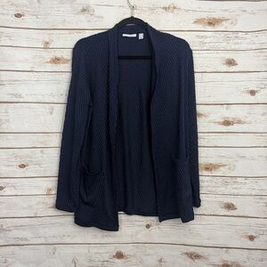 Susan Graver Navy Blue Ribbed Open Front Sweater